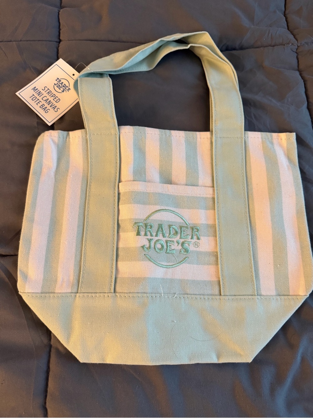 Trader Joe’s Mint Stripe Canvas Tote - Brand New